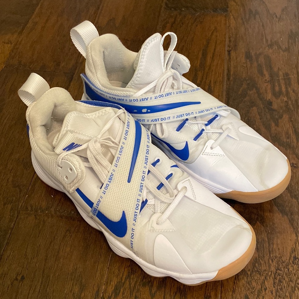 Nike blue and white volleyball shoes